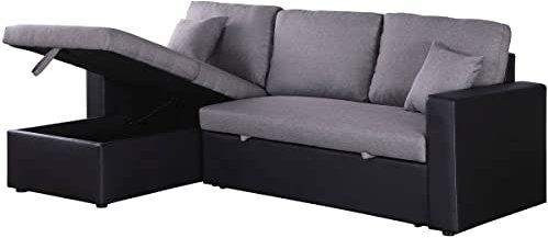 Habitat et Jardin Sofá esquinero Convertible Alain - 3 plazas - Gris/Negro