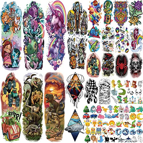 Tatouages Temporaires Pour Enfants, Dessin Animé Mignon Licorne Dinosaure Sirène Mignon Faux Corps Bras épaule Tatouage Ephemere Autocollants Pour Garcon Et Filles Fournitures de Fête