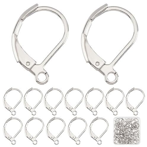 SUNNYCLUE 1 Box 100 Stück Brisuren Ohrhaken 304 Edelstahl Ohrhaken Bulk Brisuren Ohrhaken Brisuren Ohrringe Für Die Schmuckherstellung Charms Ohrringhaken Geschlossene Häkelmaschenmarkierer Metall