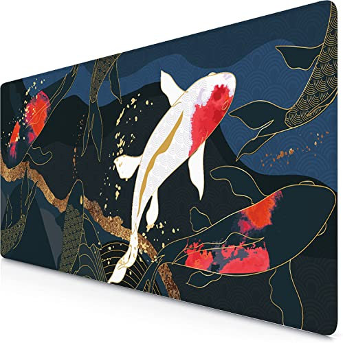 Gaming Mauspad XXXL 900 x 400 mm Japan Tuschemalerei Berg Sakura Sonne Berg Fuji Mousepad Groß Vernähte Kanten Wasserdicht Anti-Rutsch für PC, MacBook,Laptop (C)