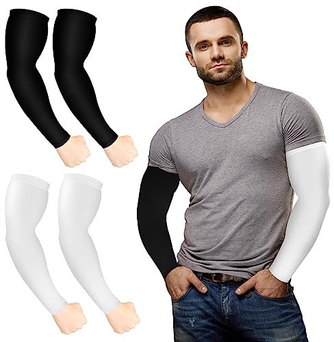 ioutdoor Arm Ärmel Plus Größe, UV-Sonnenschutz Arm Sleeves UPF 50+ Kühlung Eis Seide Oversized Arm Kompression Ärmel Abdeckungen Tattoo Cover für Damen XXL Herren XL Plus Size (Schwarz Weiß (2 Paar))