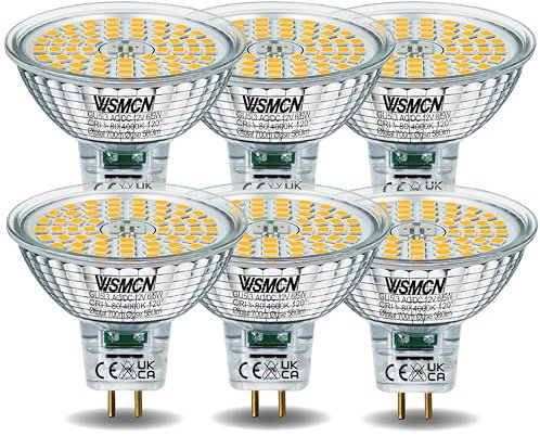WSMCN Bombillas LED GU5.3 MR16, No Regulable,AC/DC 12V, Blanco Neutro 4000K 700 Lúmenes, 6.5W Equivalente a 60W halógeno, Foco Sin Parpadeo,Ángulo de haz de 120°, Paquete de 6