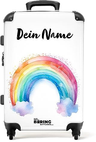 NoBoringSuitcases.com® Koffer personalisiert, Kinder Koffer, 67x43x25cm - Reisekoffer Kinder, Koffer hartschale - Hartschalenkoffer - Regenbogen - Aquarell - Mittelgroß mit Rollen - Koffer mit Namen