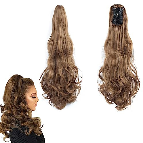 prinfantasy Haar Extensions Haarteile Zum Anstecken Ponytail Extension mit Klammer Braun Lang Pferdeschwanz Haarteil Dicker Locken Kunsthaar wie Echthaar Haarverlängerung MW007