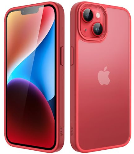 JETech Matte Case for iPhone 14 6.1-Inch, Shockproof Military Grade Drop Protection, Frosted Translucent Back Phone Cover, Anti-Fingerprint (Red)