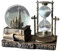 Kristall Schneekugel mit Sanduhr Timer, LED-Licht Musikkugel Spieluhr Vintage Messing Buchturm Dekoration für Zuhause Wohnzimmer Desktop Bücherregal