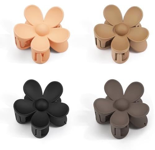 JOYOYO 4 Pcs Flower Hair Claw Clips for Women Girls Medium Size 3 Inch Claw Clips for Women Thick/Thin Hair, Matte Plastic Flower Hair Clips Natural Colors