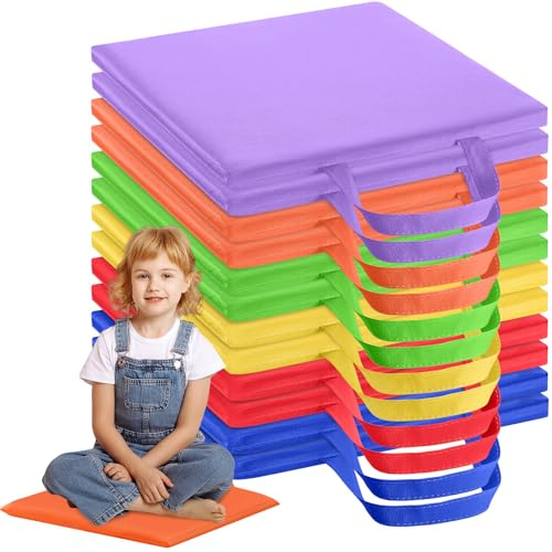 Suzile 12 Pcs 12'' Square Floor Cushions for Kids Classroom Flexible Floor Seating Elementary with Handles Classroom Carpet Cushions for Adults Toddlers Daycare Preschool School(Bright Color)