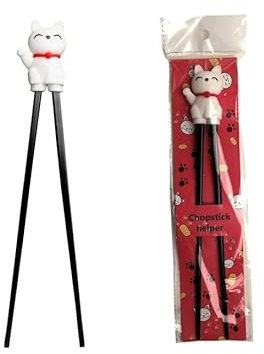 Palillos para niños, color blanco, 22 cm, con bonito oso, gato, conejo, panda como soporte para principiantes, palillos intercambiables gato (gato)