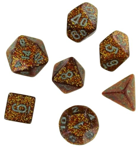 Goldfarbene Glitzer-Mini-Würfel mit silberfarbenen Zahlen, 10 mm, 7 Stück