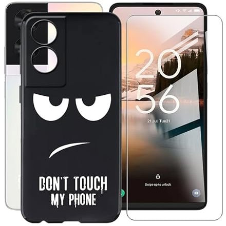 HGJTFANY Case with Tempered Glass Film for TCL 40 NxtPaper (6.78 inches), Black Shockproof Soft TPU Bumper Cover Mobile Phone Case + Screen Protector for TCL 40 NxtPaper - Do Not Touch