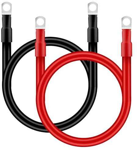 QIMEI-SHOP Cable Batterie Voiture 25mm² 50cm Câble Onduleur de Batterie 3AWG 12V Câble de Batterie avec M10 Cosses à œillets pour Camion Auto Moto Marine Solaire Rouge et Noir 2 Pièces