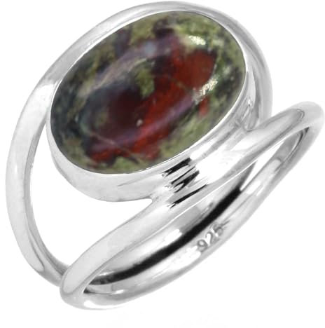 Jeweloporium Mehrfarbig Real Dragon Blood Jasper 925 Sterling Silber Ringe für Frauen Edelstein viktorianisch Silber Ringe Größe 61(19.4) das Erntedankfest Geschenk Handgefertigt Schmuck