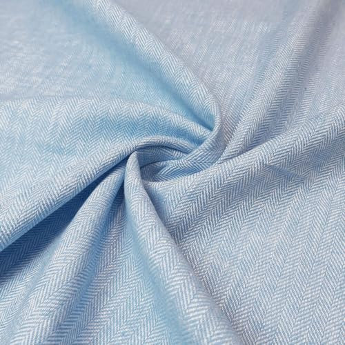 Fritza - natürlicher Leinenstoff mit Fischgrat Muster - per Meter (Hellblau)