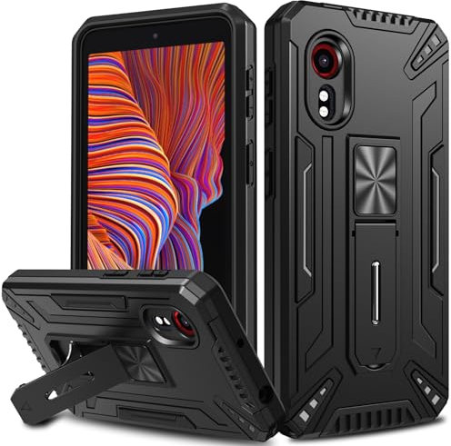 ivoler Hülle für Samsung Galaxy Xcover 5 mit Ständer, [Kameraschutz] [Militärischer Schutz] Stoßfest Handyhülle, Kratzfest Rückseite Schutzhülle Anti-Fingerabdruck Case Cover, Schwarz