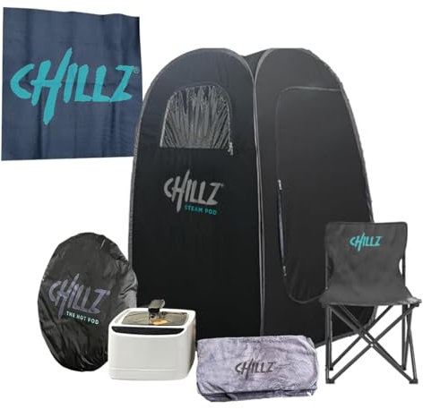 CHILLZ® Steam Sauna Pod Portable Sauna Pod Steam Sauna – Full Body Sauna Steam Tent, Steam Sauna Home Sauna with Remote + Touchscreen 1200W 2.6 Litre Generator inc Chair, Dry Towel, Dry Mat