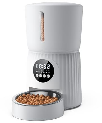 faroro Automatic Cat Feeder, 4L Cat Feeder Automatic with Timer, Portion Control & 10s Voice Recording, 1-6 Meals for Cats & Small Dogs(White)