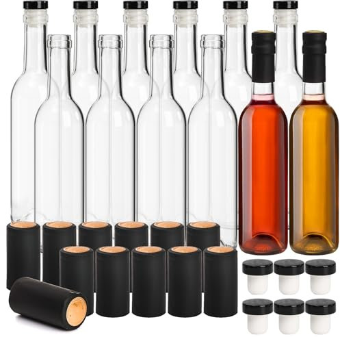 Cedilis Glass Wine Bottles, 12oz 375ml Clear Glass Bottle | 12 Pack, Bordeaux-Style, Empty Liquor Bottles, T-Top Caps, Shrink Capsule Cap