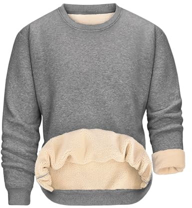 TOMEEK Men's Sweatshirts Fleece Lined Jumpers Winter Thermal Crewneck Pullover Warm Thick Plain Tops Casual Workwear,Dark grey,Size XL