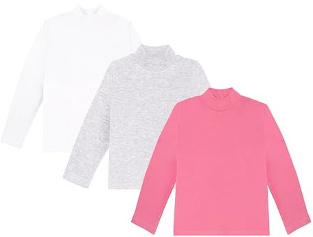 Ellepi Set 3 Maglie Lupetto Bambino Bambina Manica Lunga 100% Caldo Cotone (Fucsia, 10 Anni)