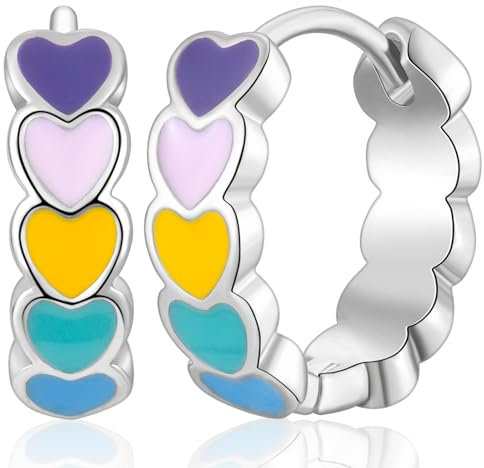 WOVEE Regenbogen Herzohrringe Mehrfarbig Harz Herz Creolen Bunt Ohrringe 12mm Damen Mädchen Damenohrringe Versilbert