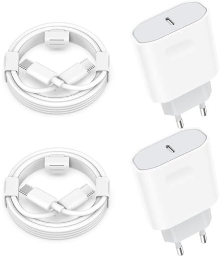 Lote de 2 Cargadores rápidos de 25 W USB C con Cables de 2 Metros, compatibles con iPhone 16/16 Pro máx./15/15 Pro MAX Plus, iPad Air, Samsung Galaxy S25/S24/A53/Note 20, Toma de Corriente, Adaptador