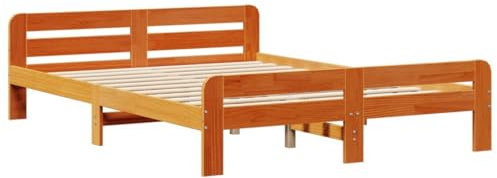 vidaXL Massivholzbett, Holzbett mit Kopfteil Fußteil Lattenrost, Doppelbett für Schlafzimmer, Bett Bettgestell, Wachsbraun 140x190cm Kiefernholz