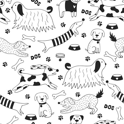 Mangoloo Dog Wallpaper 17.5x102 Cute Puppy Animal Wallpaper Self Adhesive Removable Wallpaper Black/White Contact Paper for Cabinets Countertops Bedroom Wall Home Decor Renter Friendly Vinyl Roll