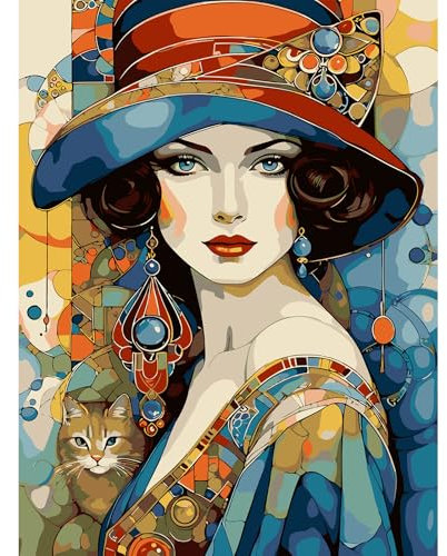 feelive Peinture par Numéro pour Adulte, Femme et Chat Kit de Peinture à l'huile sur Toile Bricolage pour Enfant Débutants Avec Pinceau Pigment Acrylique 30x40cm