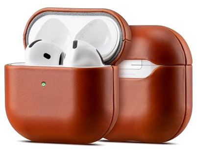 Maogoam für AirPods 4. Generation Tasche Leder, Echtes Crystal Oil Wax Rindsleder Tasche Hülle für Apple Airpods 4, Handgefertigt komplett verpackt, Mode Eleganter Stil, Orange