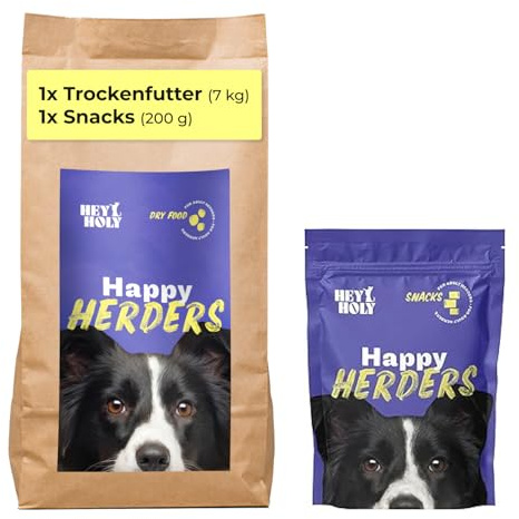 HEY HOLY Set 7 kg Premium Trockenfutter & 1 x 200 g Snacks für Hütehunde 100% getreidefrei | Hundefutter & Leckerlis für ausgewachsene Hütehunde mit Huhn | Hochverträglich aus natürlichen Zutaten