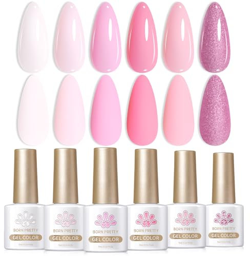 Born Pretty Smalto Semipermanente Unghie - Smalto Semipermanente Gel per Unghie Rosa Pallido intenso 6 Colori Primavera e estate Serie Arte Manicure Nail Art