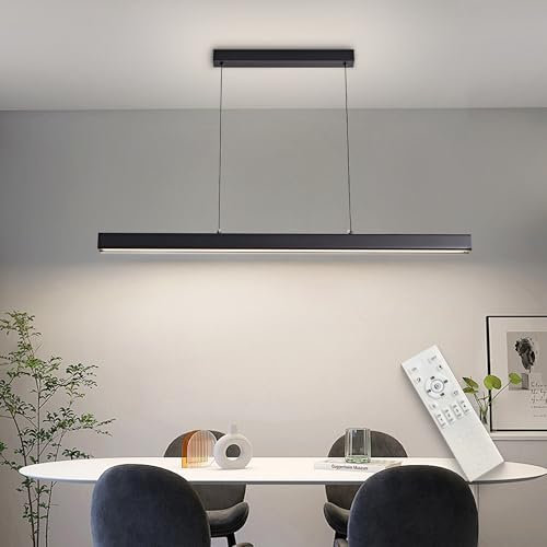 FANLG 80CM LED Pendelleuchte Esstischlampe dimmbar Hängelampe esstisch schwarz mit Fernbedienung, 36W Linear Hängeleuchte Esszimmerlampe hängend Höhenverstellbar Bürolampe küchenlampe