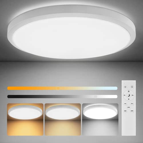 36W Deckenlampe LED Deckenleuchte Dimmbar 3000K-6000K IP44 Wasserdichte Badezimmer Flach Lampe Ø28cm Rund Decke Küchenlampe Weiß Ceiling Light für Wohnzimmer Schlafzimmer Küche Badezimmer
