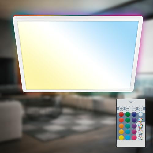 B.K.Licht - Magic LED Deckenlampe flach mit Fernbedienung, RGB Backlight, CCT Lichtfläche, Dimmbar, Lampe, Deckenleuchte, Wohnzimmerlampe, LED Panel, Kinderzimmer, Decke, 42x42x3 cm, Weiß