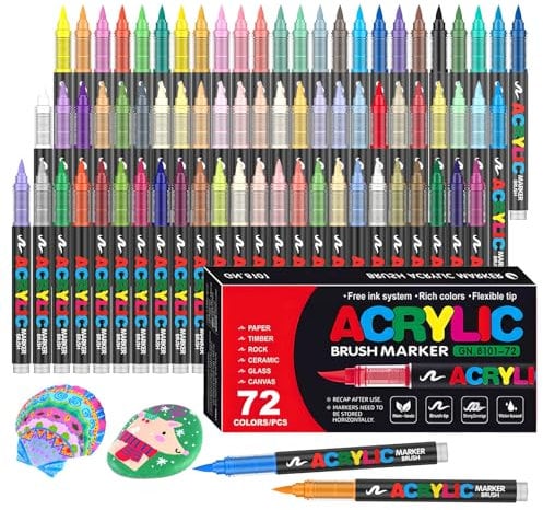 Efimeso 72 Colores Rotuladores Acrilicos, Marcadores Rotuladores Acrílicos Permanentes de Pincel Base Agua para Tela,Pintura en Piedras,Lienzo, Madera, Piedra, Cerámica, Vidrio