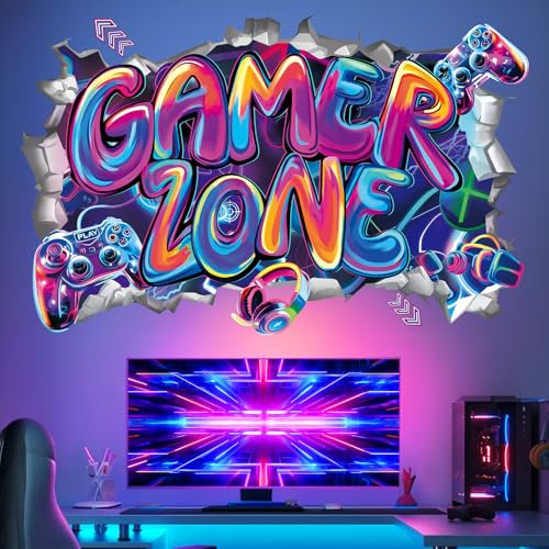 wondever Adesivi Murali 3D Gaming Videogiochi Sticker da Muro Gamer Zone Graffiti Adesivi da Parete per Camera Ragazzi Stanza dei Giochi Camerette Bambini