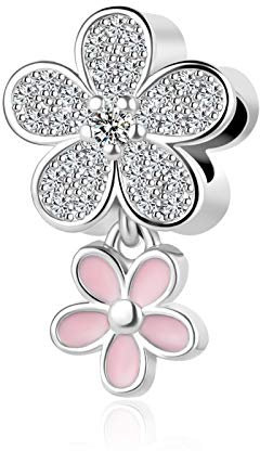 LSxAB Charm a forma di fiore rosa con farfalla, compatibile con braccialetti Pandora, Rame, Nessuna pietra preziosa