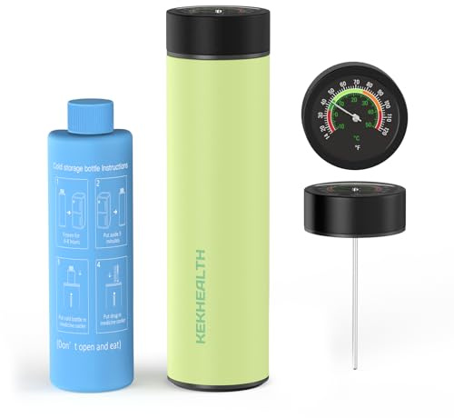 KEKHEALTH Nevera para Insulina de Viaje, Nevera Medicamentos Portátil 60 h para Insulina, GLP-1 y Péptidos, Estuche Insulina con Termómetro Mecánico, Acero Inox, 3 Plumas, Botellas Gel y Emergencia