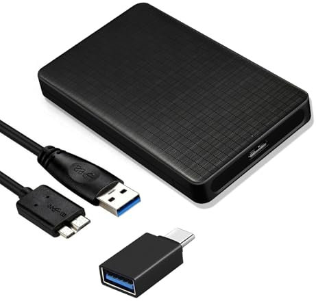 JIEYUCHU Carcasa Disco Duro 2,5, 5Gbps USB 3.0 a SATA I II III con Adaptador USBC, 2.5 Pulgadas Caja para Disco Duro para 7mm/9.5mm SATA SSD HDD, Sopporta UASP (Negro)