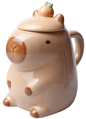 Taza de capibara dulce con tapa, 450 ml, diseño de animales, forma 3D, divertida, taza de cerámica de cerdo de agua, taza de café para familia, oficina, cumpleaños y Navidad, regalos para niñas y