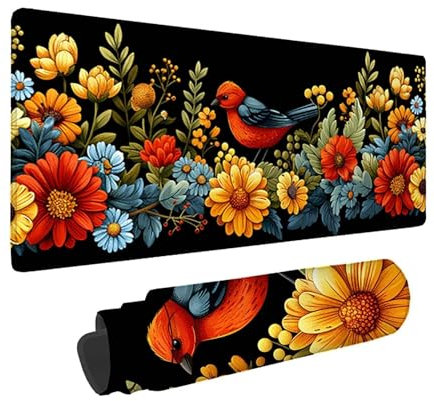 Gaming Mouse Pad 600x300x3 mm, Color Mouse Mat Bird Pattern with Non-Slip Rubber Base and Stitched Edge Design, XXL Mousepad Gaming Accessories for Office, Improve Precision and Speed -zzg2505J1