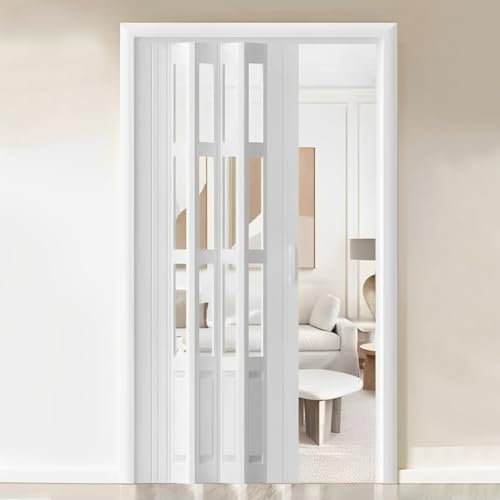 Puerta de acordeón plegable para interior corredera de armario biplegable, divisor de habitación que ahorra espacio, 72 x 80 pulgadas, diseño moderno, fácil instalación, uso versátil