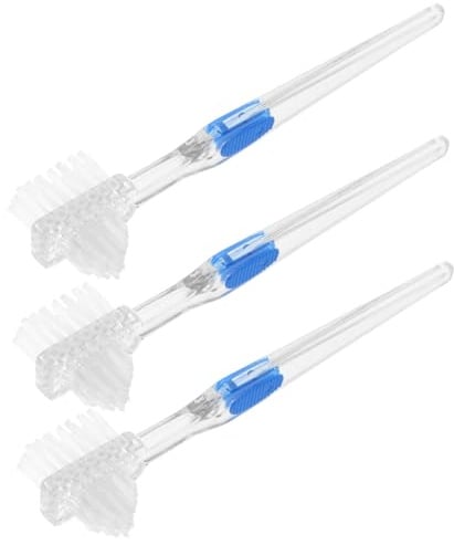 Doppelseitige Zahnprothesenbürste und Griff 3 Stück mit Nylonborsten | Großer Kleiner Bürstenkopf, Rutschfestes Design, für Tägliche Zahnersatzpflege und Klinikvorführung