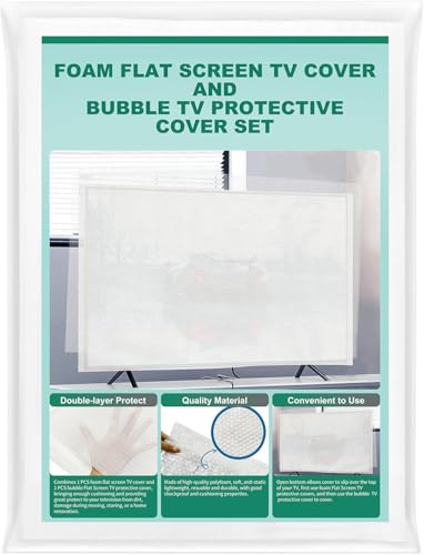 Foam Flat Screen TV Cover and Bubble TV Protective Cover for 55 inch and Below, 50''W x 30''H Anti-scratch Tear-proof TV Display Screen Protectors Cover for House Moving,Home Renovation,or Storing