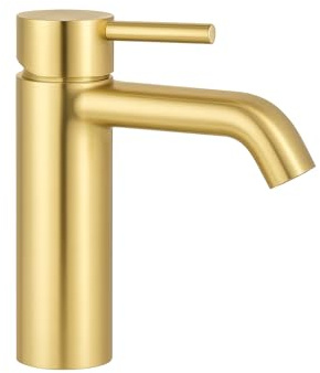 BASIK Miscelatore Lavabo Oro Spazzolato – Rubinetto Bagno Monocomando in Ottone, Design Moderno