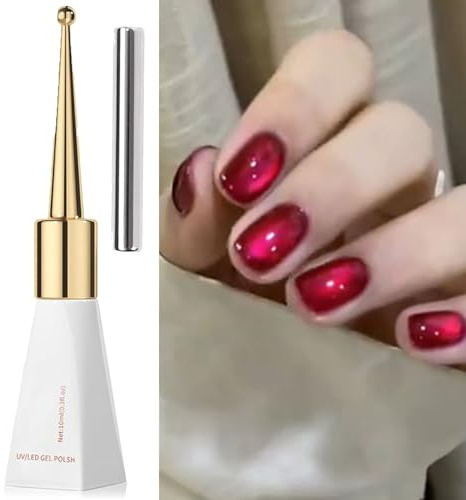 Cat Eye Gel Nail Polish Cherry Red Glitter Cat Eye Gel Polish, Soak Off UV/Led, Red Holographic Sparkle Magnetic Nail Polish