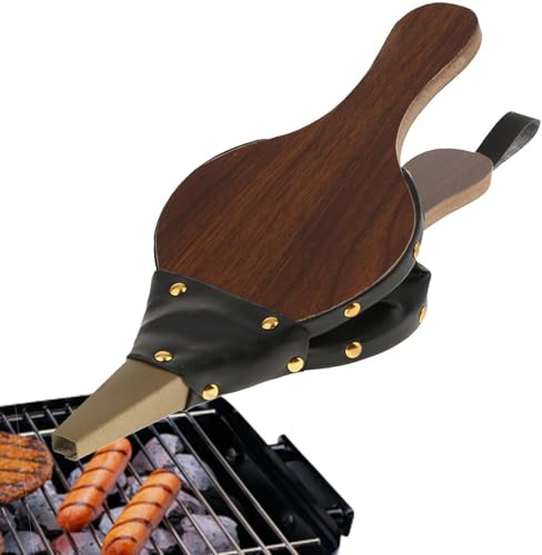 Soffietto per caminetto – Legno Pelle Artificiale Metallo | Ugello modellato per soffiatore d'aria portatile | Pompa a soffietto manuale per, barbecue, stufa a legna, riscaldamento domestico