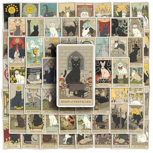 78 Stück Tarot Sticker, Vintage Tarot Aufkleber, Asthetische Vinyl Aufkleber, Wasserdicht, Scrapbook Aufkleber, für Astrologie Laptop, Telefon, Wasserflasche, Skateboard, Koffer, Gitarre, Pad