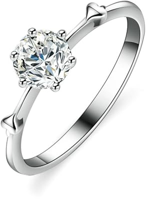 KnSam Echtschmuck Freundschaftsringe Weißgold Au 375/585/750, Pärchen Ringe Herz mit Labor Erstellt Diamant, Hochzeitsring 9K/14K/18K Weiß Gold, Gr.47-65